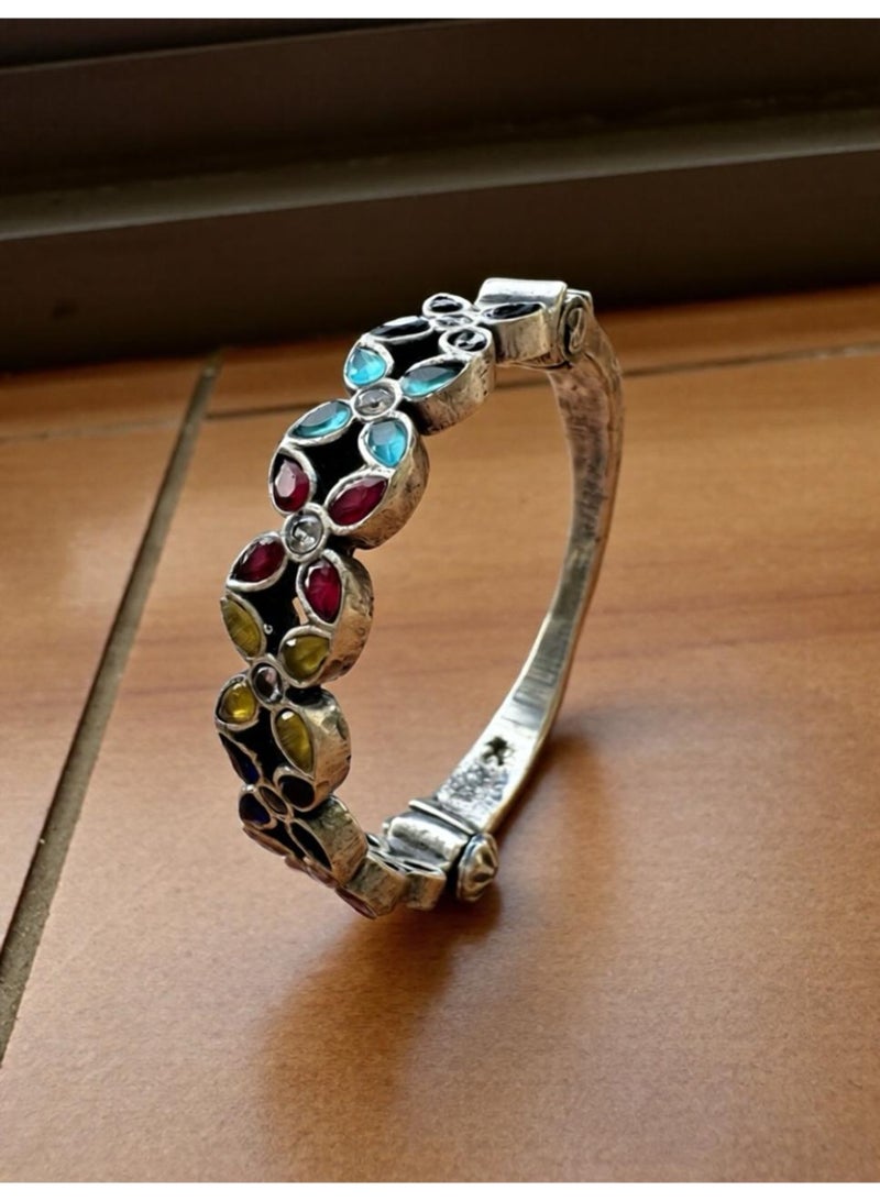 Pretty Precious Classic Kada Bracelet with Oxidized Silver Plating | Traditional Boho Handcrafted Bangle for Women & Girls - Image 3