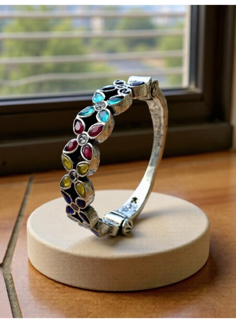 Pretty Precious Classic Kada Bracelet with Oxidized Silver Plating | Traditional Boho Handcrafted Bangle for Women & Girls - Image 2
