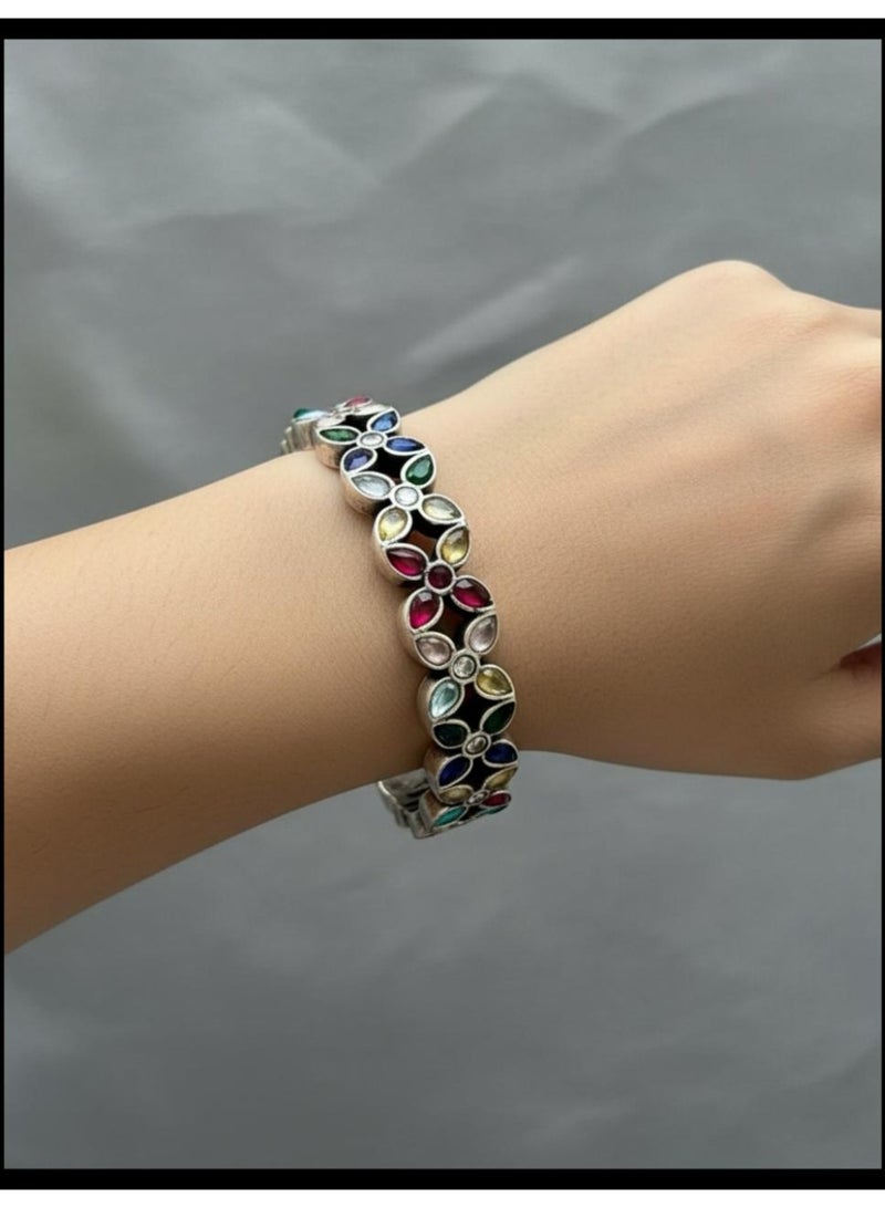 Pretty Precious Classic Kada Bracelet with Oxidized Silver Plating | Traditional Boho Handcrafted Bangle for Women & Girls - Image 1