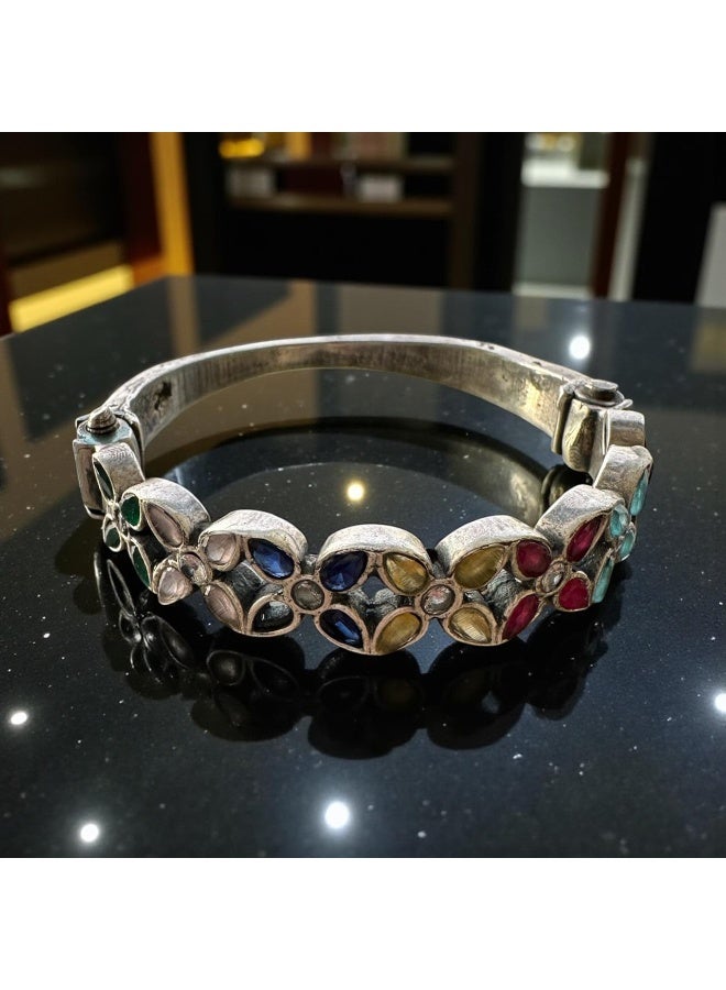 Pretty Precious Classic Kada Bracelet with Oxidized Silver Plating | Traditional Boho Handcrafted Bangle for Women & Girls - Image 4