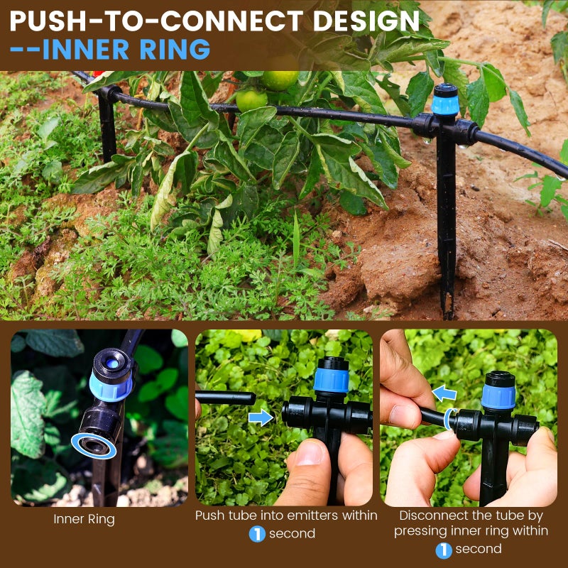 Eledom 110FT Quick-Connect Drip Irrigation Kit, Garden Watering System DIY Automatic Irrigation Equipment Set for Lawn Raised Bed Greenhouse Plant Watering with 1/4'' Tubing, Drip Emitters, Connectors - Image 4