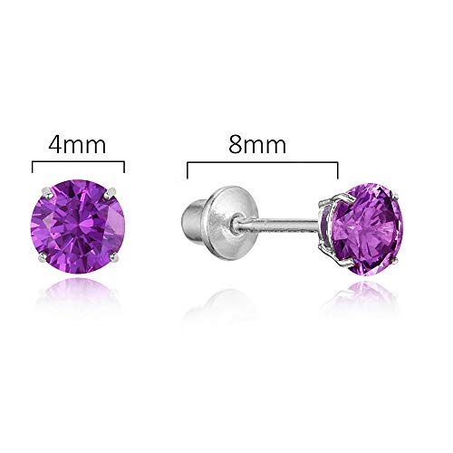 Lovearing 925 Sterling Silver Rhodium Plated 4mm Cubic Zirconia Stud Screwback Baby Girls Earrings - Image 2