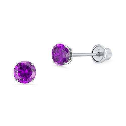 Lovearing 925 Sterling Silver Rhodium Plated 4mm Cubic Zirconia Stud Screwback Baby Girls Earrings - Image 1