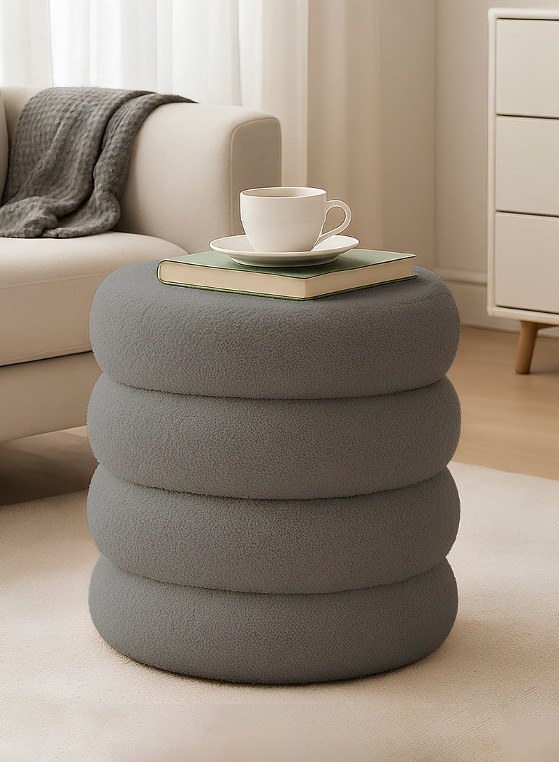 تايمي بوف من قماش البوكلية متعدد الاستخدامات – مسند قدم مريح، مقعد لارتداء الأحذية، كرسي مكياج لطاولة الزينة، كرسي أنيق لغرفة المعيشة والنوم، 33x40سم - رمادي - Image 1