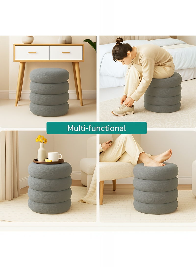 تايمي بوف من قماش البوكلية متعدد الاستخدامات – مسند قدم مريح، مقعد لارتداء الأحذية، كرسي مكياج لطاولة الزينة، كرسي أنيق لغرفة المعيشة والنوم، 33x40سم - رمادي - Image 2