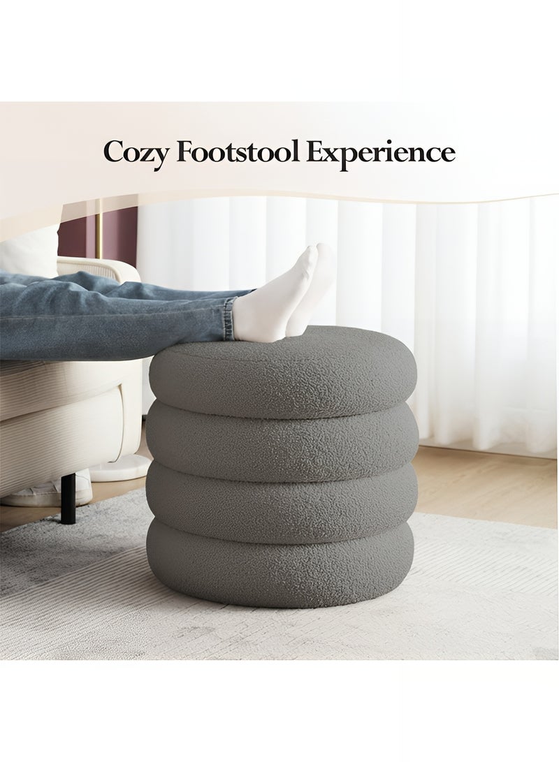 تايمي بوف من قماش البوكلية متعدد الاستخدامات – مسند قدم مريح، مقعد لارتداء الأحذية، كرسي مكياج لطاولة الزينة، كرسي أنيق لغرفة المعيشة والنوم، 33x40سم - رمادي - Image 5