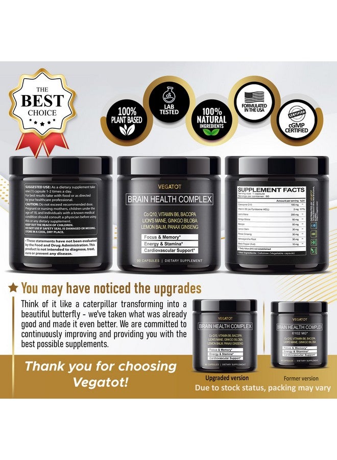 VEGATOT Brain Booster *USA Made and Tested* Brain Health Complex Supplement Concentrated with CoQ-10 VIT B6 Lion's Mane Ginkgo Biloba Lemon Balm Ginseng - Focus Memory Energy - Image 5