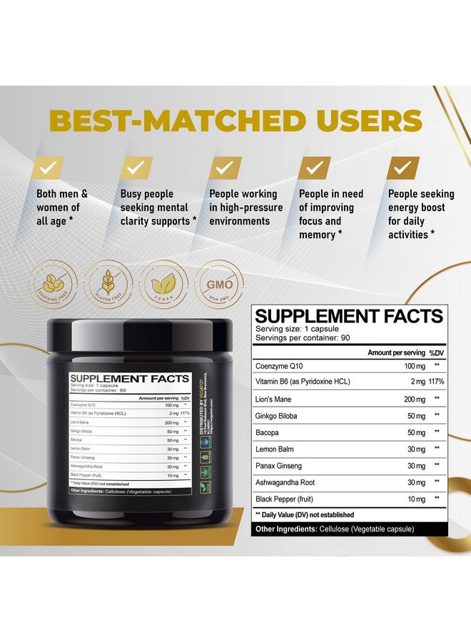 VEGATOT Brain Booster *USA Made and Tested* Brain Health Complex Supplement Concentrated with CoQ-10 VIT B6 Lion's Mane Ginkgo Biloba Lemon Balm Ginseng - Focus Memory Energy - Image 2
