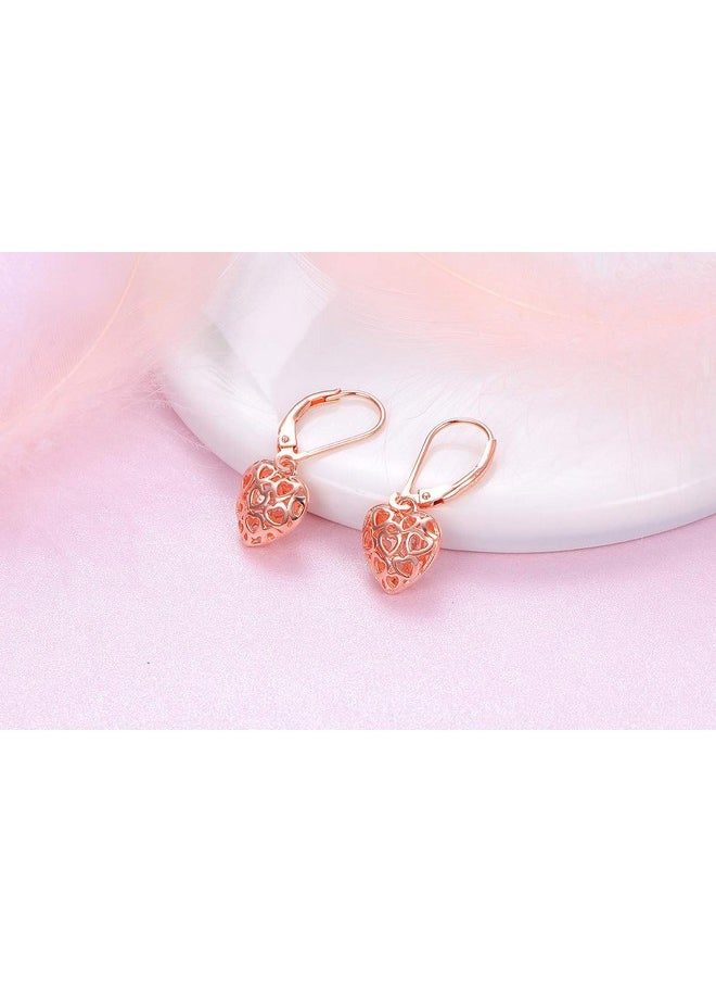 DAOCHONG - S925 Sterling Silver Heart Dangle Drop Leverback Cage Filigree Earrings For Women - Image 1