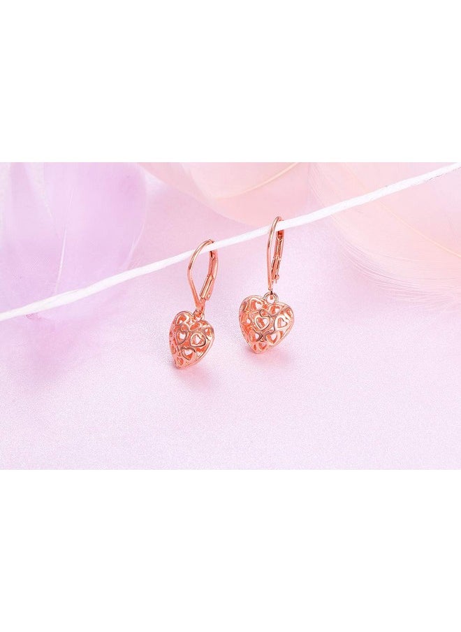 DAOCHONG - S925 Sterling Silver Heart Dangle Drop Leverback Cage Filigree Earrings For Women - Image 1