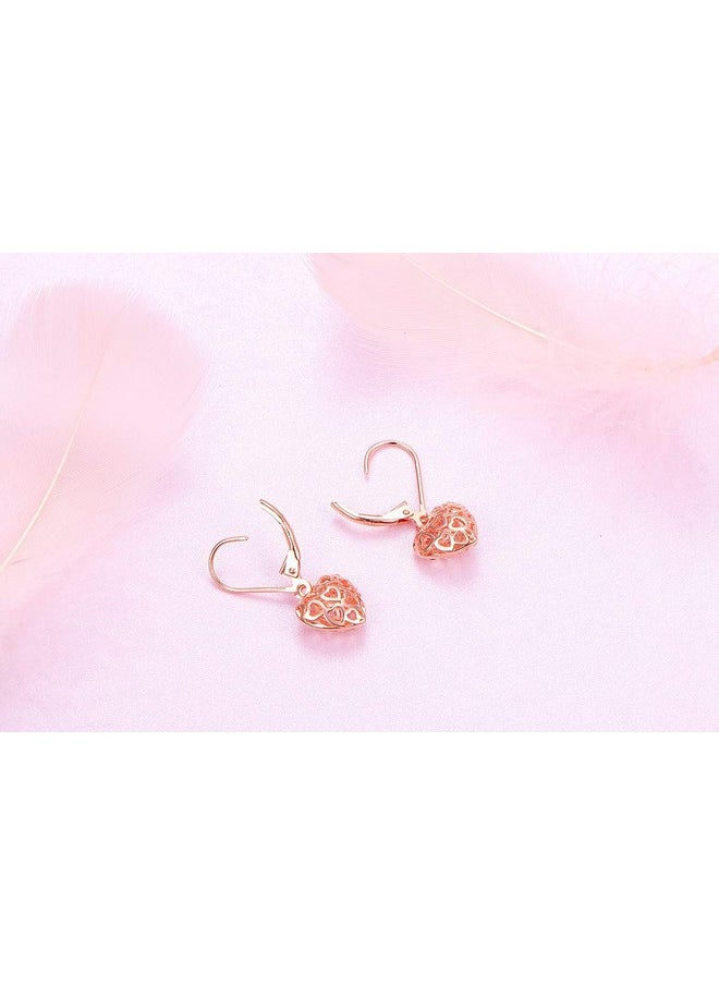 DAOCHONG - S925 Sterling Silver Heart Dangle Drop Leverback Cage Filigree Earrings For Women - Image 1