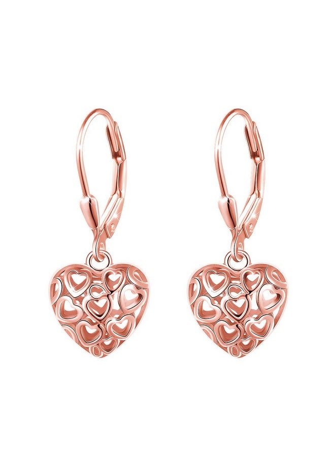 DAOCHONG - S925 Sterling Silver Heart Dangle Drop Leverback Cage Filigree Earrings For Women - Image 1