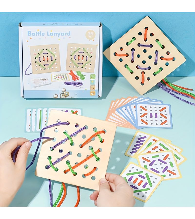 Wooden Lacing Toy Rope Fighting Early Learning Threading Game Educational Gift for Kids - Image 1