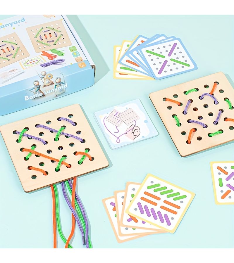 Wooden Lacing Toy Rope Fighting Early Learning Threading Game Educational Gift for Kids - Image 3