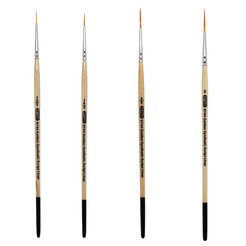 ZEM Brush Golden Synthetic Long Script Liners Artist Paint Brushes Sizes 20/0, 10/0, 5/0, 0 - Image 1