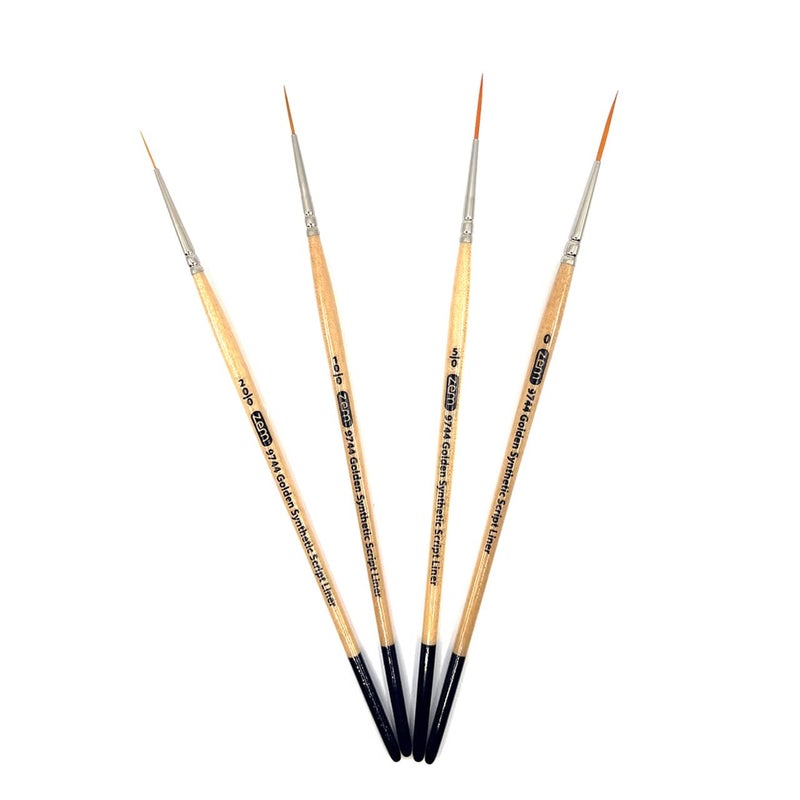 ZEM Brush Golden Synthetic Long Script Liners Artist Paint Brushes Sizes 20/0, 10/0, 5/0, 0 - Image 4