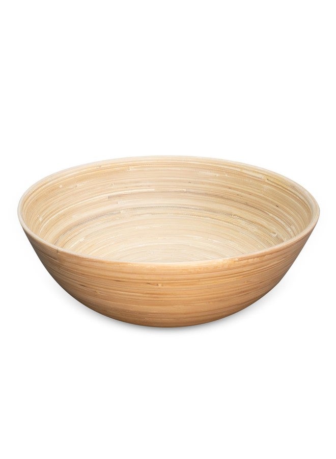 LEXA 14" Handmade Bamboo Salad Bowl – 130 oz Large Wooden Fruit Bowl for Kitchen Counter, Natural Bamboo - Image 1