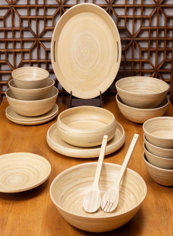 LEXA 14" Handmade Bamboo Salad Bowl – 130 oz Large Wooden Fruit Bowl for Kitchen Counter, Natural Bamboo - Image 5