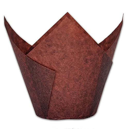 MyBakning MyBakning Jumbo Extra Large size Brown Tulip Baking Cups 214Base diameter x 334Wall height Greaseproof paper baking cupcake Muffin liners Case of 130 pcs 