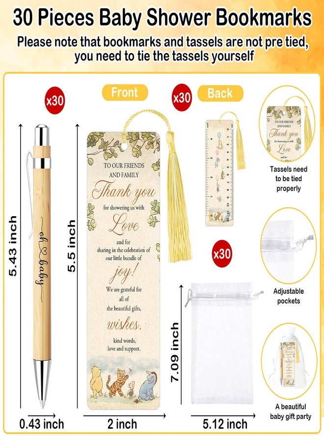 Xendelow Winnie Baby Shower Favors Set, Includes 30 Baby Shower Ballpoint Pens 30 Winnie Thank You Bookmarks 30 Organza Bags for The Pooh Gender Reveal Gifts Guest Prizes, Winnie Gifts for Guests - Image 2