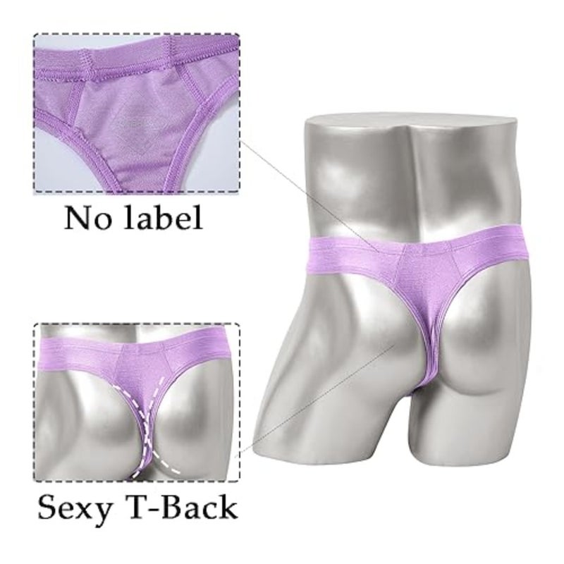JINSHI Men's Thong Underwear Sexy Ice Silk Glossy G String Male Athletic Thongs T Back For Men Bikini Briefs - Image 4