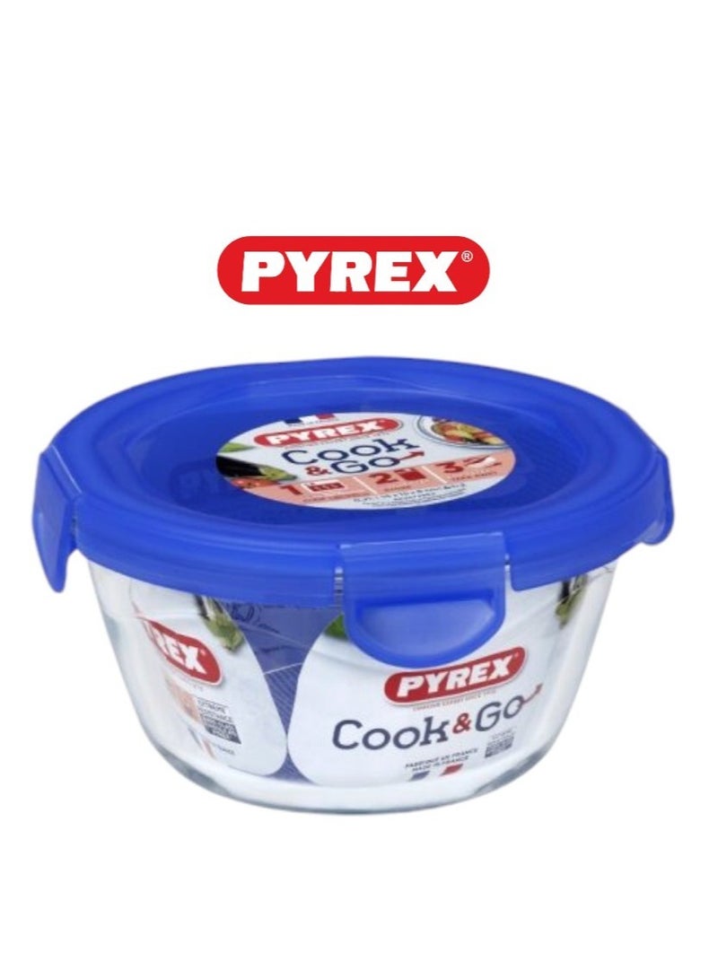 Pyrex Cook&Go 700ml Round Storage Dish with Airtight Lid - Versatile Freezer-to-Oven Solution Blue 700ml - Image 1