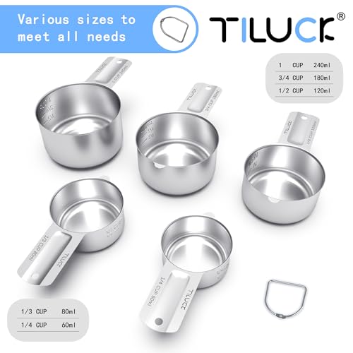 TILUCK Stainless Steel Measuring Cups Set,Kitchen Gadgets for Cooking & Baking,Set of 5 - Image 2