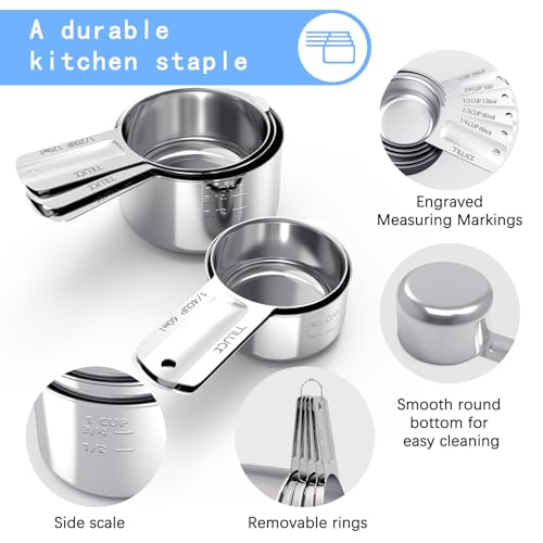 TILUCK Stainless Steel Measuring Cups Set,Kitchen Gadgets for Cooking & Baking,Set of 5 - Image 4
