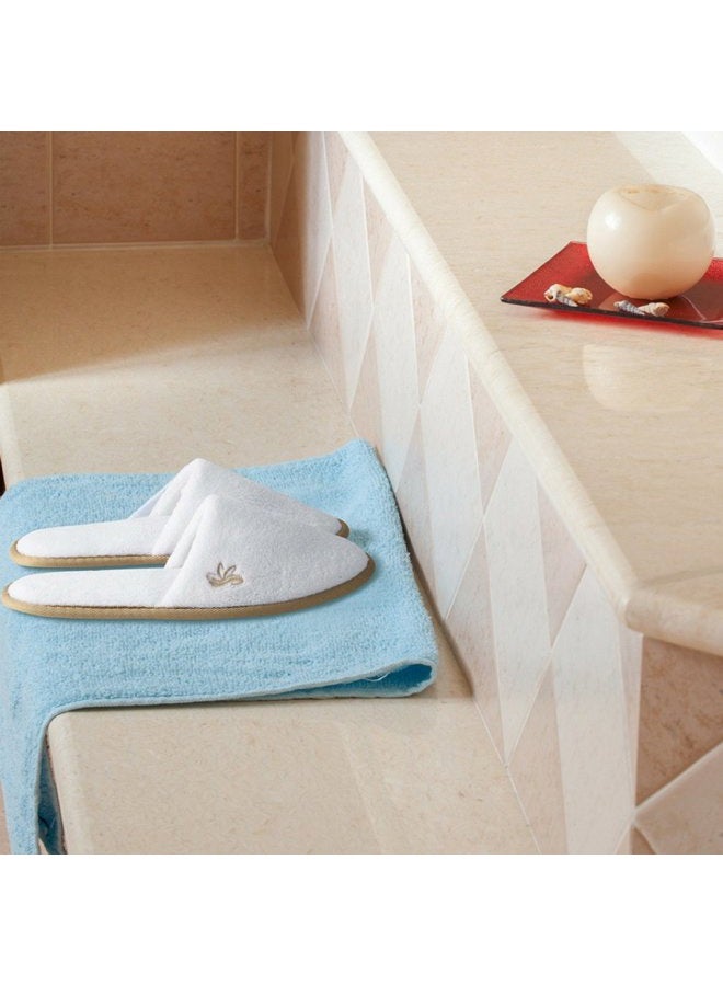 BERGMAN KELLY Spa Slippers, Closed Toe (Medium & Large, 12 Pairs, White + Cocoa Trim), Disposable Indoor Hotel Slippers for Men and Women, Fluffy Coral Fleece, Deluxe Padded Sole for Extra Comfort - Image 5