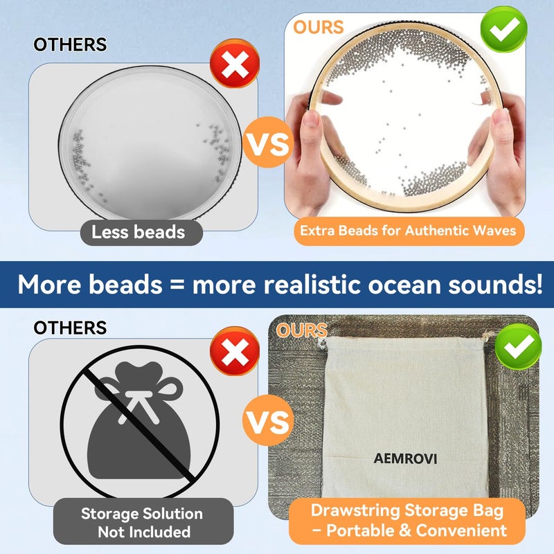 Aemrovi Ocean Drum Sea Drum 12inch- With Hardwood Shell and Wave Beads- Sound Healing Instrument for Meditation, Relaxation, Yoga, Stress Relief- Includes Storage Bag (12inch) - Image 3