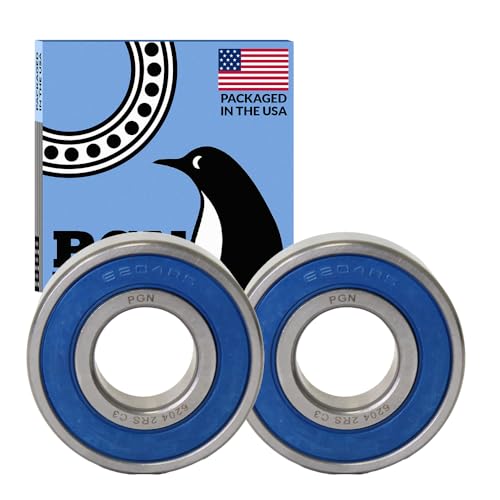 PGN Bearings PGN (2 Pack) 6204-2RS Bearing - Lubricated Chrome Steel Sealed Ball Bearing - 20x47x14mm Bearings with Rubber Seal & High RPM Support - Image 1