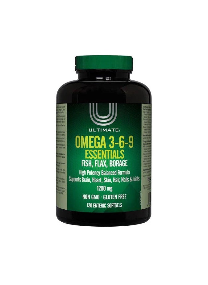 Ultimate Ultimate Omega 3-6-9 Fish, Flax & Borage 1200mg, 120 Softgels – Heart, Skin & Joint Health 