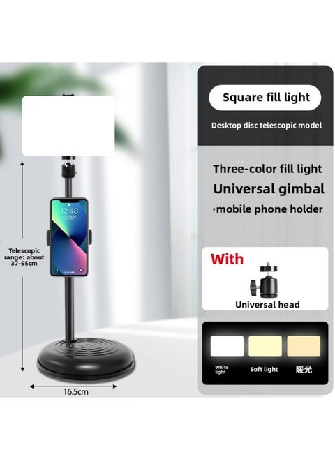 Source Manufacturers A Generation Of LDE Photography Light Small Portable Desktop Square Lamp Professional Live Flat Panel Lamp-Specifications:6inch Square Fill Light + Single Camera + Desktop Disc Telescopic Bracket