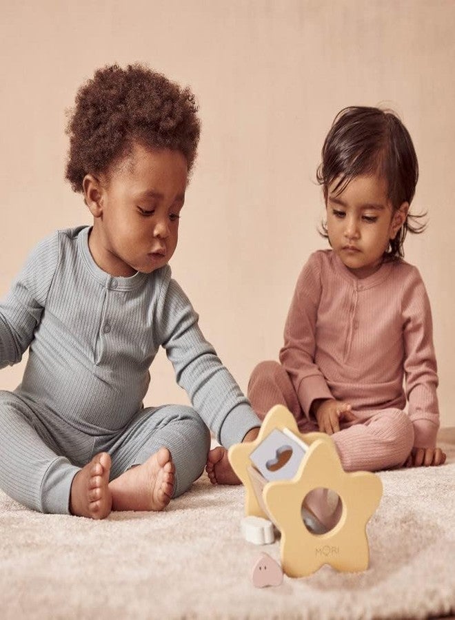 MORI Baby Unisex Pajama Set in Ribbed Blue - Front Popper Top and Elastic Waist Bottoms - Two Piece Sleepwear - 3-6 Months - Image 2