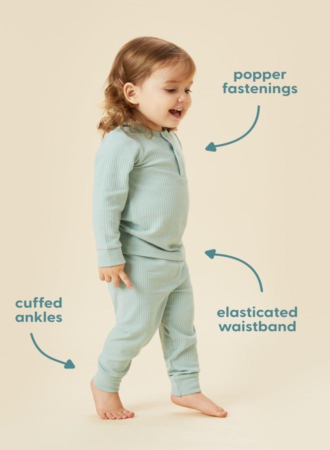 MORI Baby Unisex Pajama Set in Ribbed Blue - Front Popper Top and Elastic Waist Bottoms - Two Piece Sleepwear - 3-6 Months - Image 4