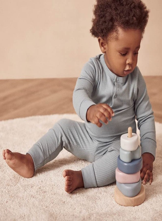 MORI Baby Unisex Pajama Set in Ribbed Blue - Front Popper Top and Elastic Waist Bottoms - Two Piece Sleepwear - 3-6 Months - Image 3