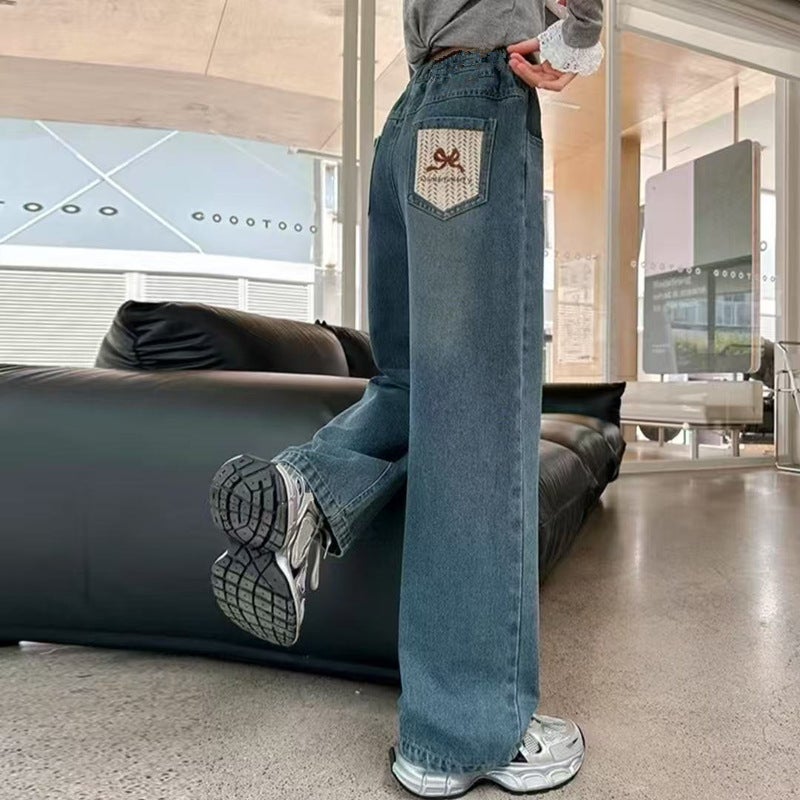 Girls' Wide Leg Pants Embroidered 2025 New Style Large Children'S Loose Straight Pants Big Children'S Girls Denim Pants - Image 3