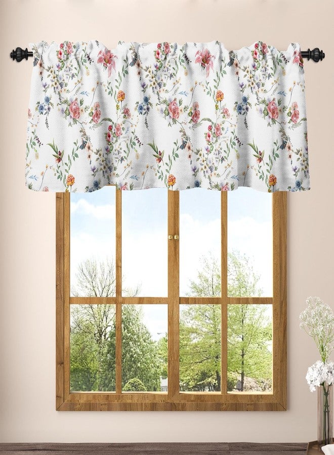 Renaiss 52 x 18 Inch Spring Floral Curtain Valance for Window Treatments Colorful Flower Botanical Rod Pocket Kitchen Valance Linen Texture Wildflower Window Drapes for Bathroom Bedroom Living Room - Image 1