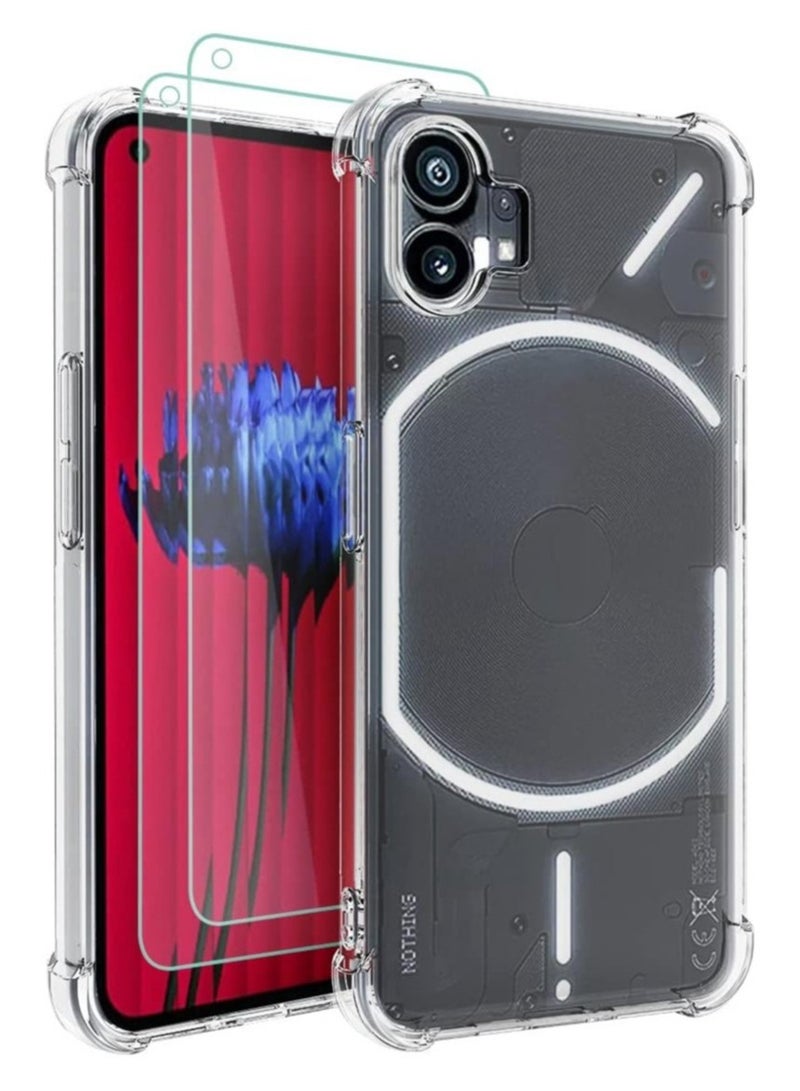 ELTRAZONE Nothing Phone 1 Case Clear Transparent with 2pcs Screen Protector Reinforced Corners TPU Shock-Absorption Flexible Cell Phone Cover for Nothing Phone 1(Clear) - Image 1
