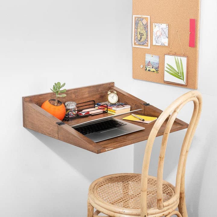 Streem Solid Sheesham Wood Mounted Study Table/Home Office/Laptop Table/Wall Mounted Space Saving Desk/Office Table Stand, Wall Mounted Study Table for Work - Image 1