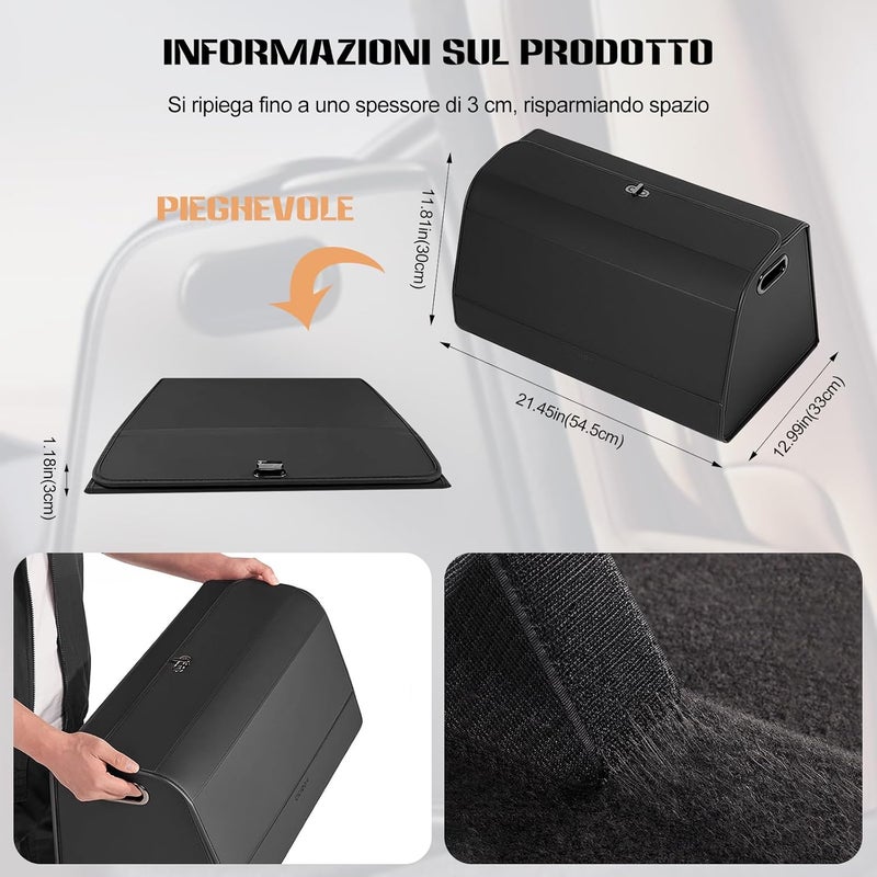 BDFHYK Ergocar PU Leather Car Trunk Organizer with Lid and Non-slip Bottom - Image 3