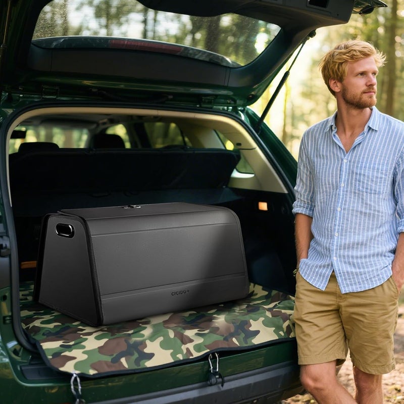 BDFHYK Ergocar PU Leather Car Trunk Organizer with Lid and Non-slip Bottom - Image 2