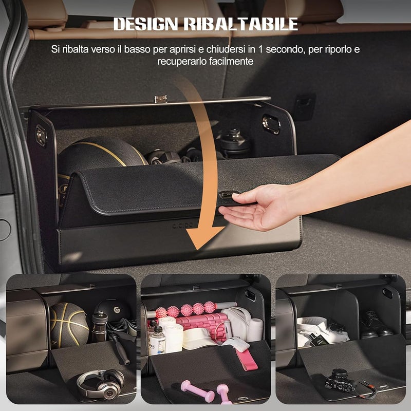 BDFHYK Ergocar PU Leather Car Trunk Organizer with Lid and Non-slip Bottom - Image 4