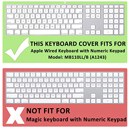 ProElife Keyboard Cover Skin for Apple Wired USB Keyboard with Numeric Keypad (A1243, NOT FIT Magic Keyboard) Ultra Thin Silicone Full Size Protector (Item Folded in Package) (Black) - Image 2