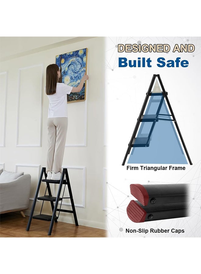 Hihonor Folding Steps,Wide Non-slip Pedals,Portable Sturdy Steel Ladder with Handrails,Suitable for Home Decoration/Kitchen Storage(150kg Load) - Image 2