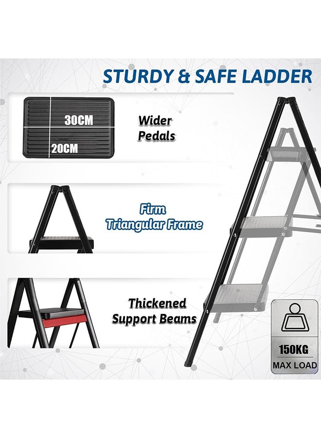 Hihonor Folding Steps,Wide Non-slip Pedals,Portable Sturdy Steel Ladder with Handrails,Suitable for Home Decoration/Kitchen Storage(150kg Load) - Image 3