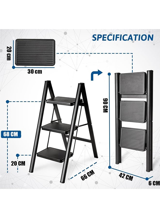 Hihonor Folding Steps,Wide Non-slip Pedals,Portable Sturdy Steel Ladder with Handrails,Suitable for Home Decoration/Kitchen Storage(150kg Load) - Image 5