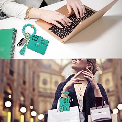 TSNSOEEO Wristlet Keychain Bracelet Wallet, Key Ring Silicone Bead Bangle, Tassel Card Pocket Key Chains for Woman - Image 5