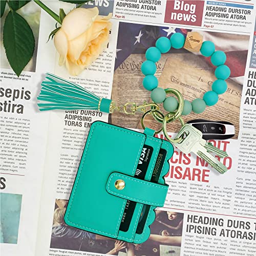 TSNSOEEO Wristlet Keychain Bracelet Wallet, Key Ring Silicone Bead Bangle, Tassel Card Pocket Key Chains for Woman - Image 2