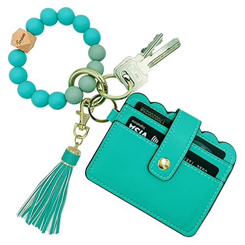 TSNSOEEO Wristlet Keychain Bracelet Wallet, Key Ring Silicone Bead Bangle, Tassel Card Pocket Key Chains for Woman - Image 1
